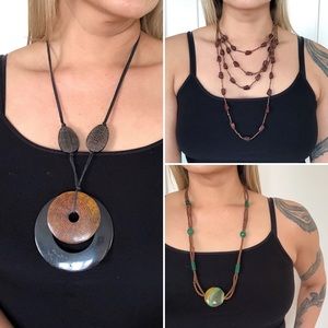 Bundle of 3 Wood and Stone Necklaces